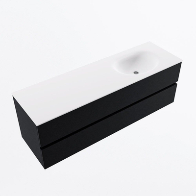 MONDIAZ VICA meuble sous lavabo 150cm Urban 2 tiroirs. Lavabo MOON droite 1 trou de robinet, couleur Talc.