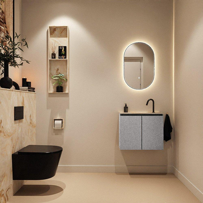 MONDIAZ TURE-DLUX Meuble toilette - 60cm - Plata - EDEN - vasque Frappe - position centrale - 1 trou de robinet