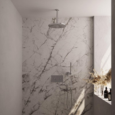 BRAUER Chrome Edition Douche de pluie thermostatique encastrée - boutons-poussoirs - SET 54 - pomme de douche de 30cm - bras de plafond - douchette barre - flexible de douche - coude de raccordement mural - chrome