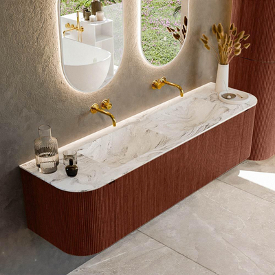 Mondiaz KURVE-DLUX Badkamermeubelset - 170x46x40cm - 1 lade - 2 deuren - wastafel solid surface - dubbel - zonder kraangat - Ruby