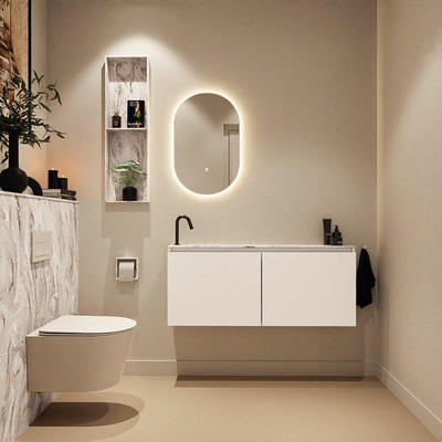 MONDIAZ TURE-DLUX Meuble toilette - 120cm - Talc - EDEN - vasque Glace - position gauche - 1 trou de robinet
