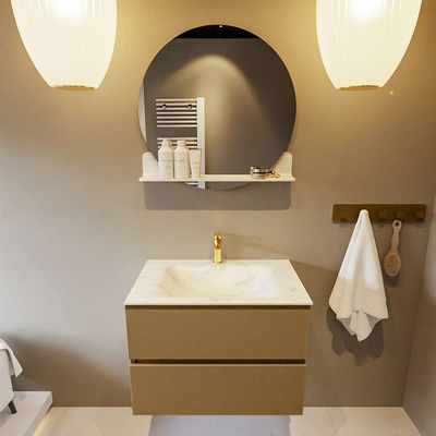 Mondiaz VICA-DLUX Ensemble de meuble de salle de bain - 70cm - meuble sous-vasque oro - 2 tiroirs - lavabo encastrée cloud milieu - 1 trou de robinet - version haute de 60cm - opalo