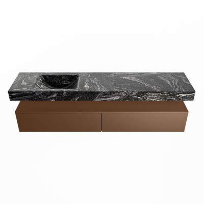 Mondiaz ALAN-DLUX Ensemble de meuble - 200cm - meuble Rust mat - 2 tiroirs - Lavabo Cloud Lava suspendu - vasque Gauche - 0 trous de robinet