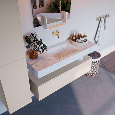 Mondiaz ALAN-DLUX Ensemble de meuble - 120cm - meuble Linen mat - 1 tiroir - Lavabo Cloud Opalo suspendu - vasque Centre - 0 trous de robinet