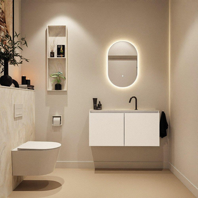 MONDIAZ TURE-DLUX Meuble toilette - 100cm - Talc - EDEN - vasque Ostra - position centrale - 1 trou de robinet