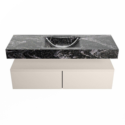 Mondiaz ALAN-DLUX Ensemble de meuble - 130cm - meuble Linen mat - 2 tiroirs - Lavabo Cloud Lava suspendu - vasque Centre - 0 trous de robinet