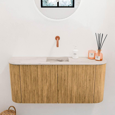 Mondiaz JOYA-DLUX Meuble de salle de bains 93,2cm - arrondi gauche et droite couleur Chêne - Vasque FAYE position Milieu Sans trou de robinet couleur Nata