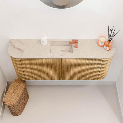 Mondiaz JOYA-DLUX 103.2cm toiletmeubel - ronding links en rechts kleur Oak - Wastafel FAYE positie Midden 1 kraangat kleur Frappe.
