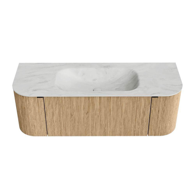 MONDIAZ KURVE-DLUX Meuble de salle de bains 130 cm avec module 25 Len R couleur Oak avec 1 tiroir et 2 portes. Lavabo BIG SMALL central 1 trou de robinet couleur Opalo.
