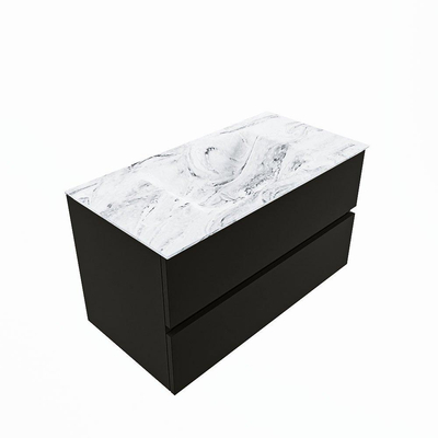 Mondiaz VICA-DLUX ensemble de meuble de salle de bain - 90cm - meuble sous-vasque urban - 2 tiroirs - lavabo encastré cloud milieu - sans trous de robinet - version haute de 60cm - glace