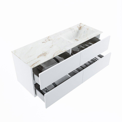 MONDIAZ VICA-DLUX Ensemble meuble de salle de bains - 130cm - meuble bas talc - 4 tiroirs - lavabo encastré cloud à droite - 1 trou de robinet - version haute 60cm - frape