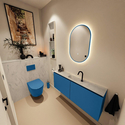 MONDIAZ TURE-DLUX 120cm toiletmeubel Jeans. EDEN wastafel Opalo positie midden. Met 1 kraangat.
