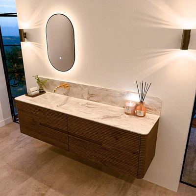 Mondiaz CIRO-DLUX Badkamermeubelset - 180x45x50cm - Solid surface wastafel Frappe - 1 wasbak Links - zonder kraangaten - 4 lades - Dusk