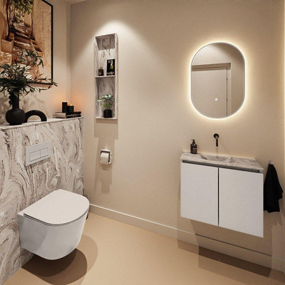 MONDIAZ TURE-DLUX Meuble toilette - 60cm - Linen - EDEN - vasque Glace - position centrale - sans trou de robinet