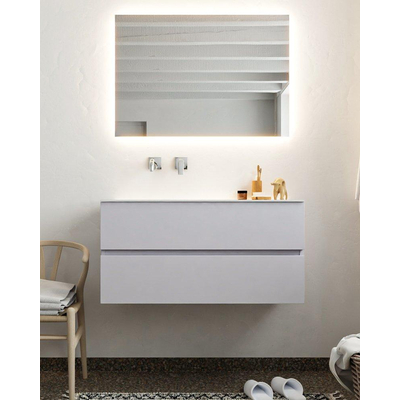 Mondiaz VICA ensemble de meuble de salle de bain - 100cm - meuble sous lavabo cale - 2 tiroirs - lavabo cloud gauche - sans trou de robinet - miroir LED - version XL 60cm de haut