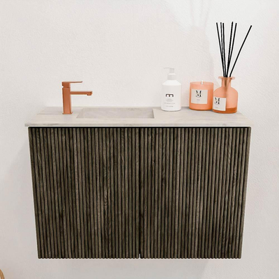 Mondiaz JOYA-DLUX 60cm toiletmeubel - kleur Shadow - Wastafel FAYE positie Links 1 kraangat kleur Ostra.