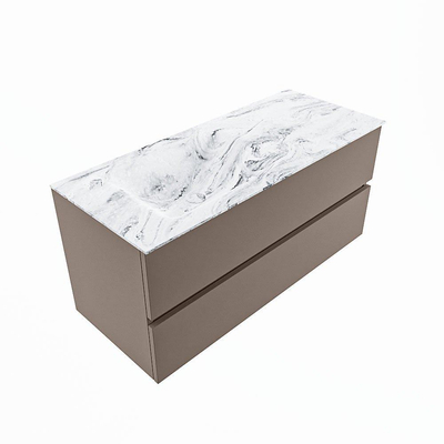 Mondiaz VICA-DLUX Ensemble de meuble de salle de bain - 110cm - meuble sous-vasque fumée - 2 tiroirs - lavabo encastré nuage gauche - sans trous de robinet - version haute 60cm - glace