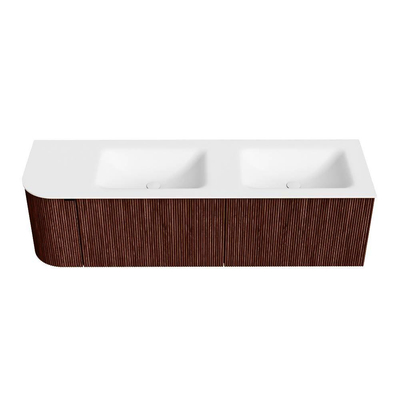 Mondiaz KURVE Ensemble de meuble de salle de bains - 155x46x40cm - 2 tiroirs - 1 porte - vasque solid surface - double / droite - 2 trous de robinet - Ruby