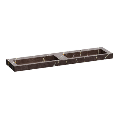 BRAUER Artificial Marble Lavabo pour meuble - 198.6x10.5x45.7cm - sans trop-plein - 2 vasques - 2 trous de robinet - composite - Copper Brown