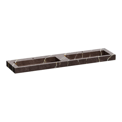 BRAUER Coral lavabo - 200x46x10cm - 2 cuves - 2 trous de robinet - composite - aspect marbre - Copper Brown