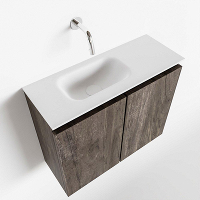 MONDIAZ TURE Fonteinset - 60x23x50cm - 0 kraangaten - 2 deuren - dark brown mat - Wasbak links - Solid Surface Wit