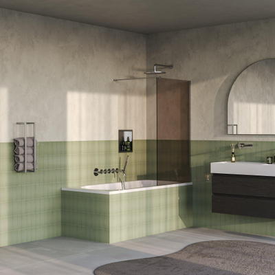 BRAUER Oblivion Paroi de baignoire - 80x140 - verre bronze - incl. revêtement en verre - acier inoxydable brossé PVD