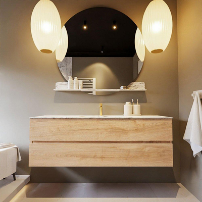 Mondiaz VICA-DLUX ensemble de meuble de salle de bain - 150cm - meuble sous-vasque chêne blanchi - 2 tiroirs - lavabo encastré nuage milieu - 1 trou de robinet - version haute 60cm - glace