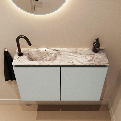 MONDIAZ TURE-DLUX 80cm toiletmeubel Greey. EDEN wastafel Glace positie links. Met 1 kraangat.