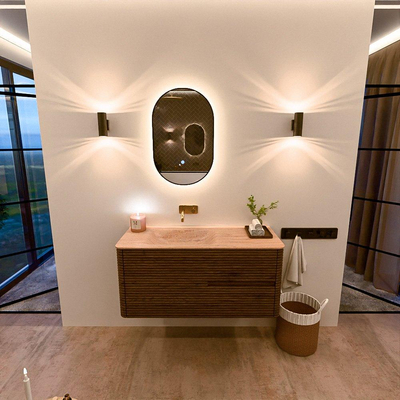 Mondiaz CIRO-DLUX Badkamermeubelset - 110x45x50cm - Solid surface wastafel Saba - 1 wasbak Links - zonder kraangaten - 2 lades - Dusk