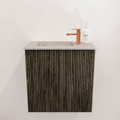 Mondiaz JOYA-DLUX 40cm toiletmeubel - kleur Shadow - Wastafel FAYE positie Links 1 kraangat kleur Opalo.