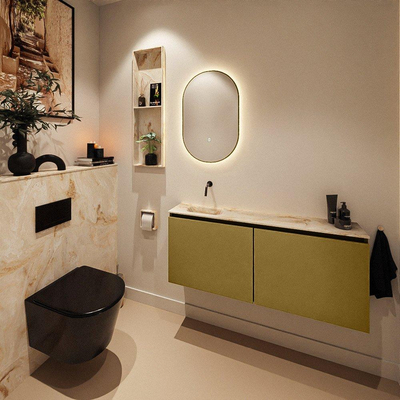 MONDIAZ TURE-DLUX Meuble de toilettes 120cm Oro. EDEN lavabo Frappe position à gauche. Sans trou de robinet.
