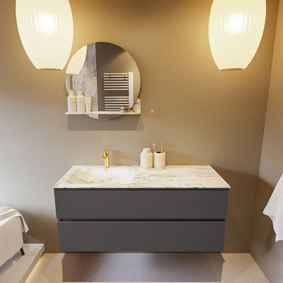 Mondiaz VICA-DLUX Ensemble de meuble de salle de bain - 120cm - meuble sous-vasque gris foncé - 2 tiroirs - lavabo encastré cloud gauche - 1 trou de robinet - version haute de 60cm - glace