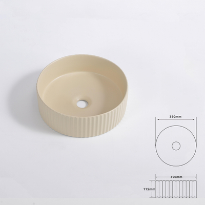 QeramiQ Arto waskom - 35x35x11.5cm - geribbeld - rond - keramiek - mat beige