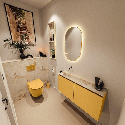 MONDIAZ TURE-DLUX Meuble de toilettes 100 cm Ocher. EDEN vasque Frappe position gauche. Sans trou de robinet.
