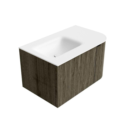 Mondiaz KURVE Ensemble de meuble de salle de bains - 75x46x40cm - 1 tiroir - 1 porte - lavabo solid surface - gauche - 1 trou de robinet - Shadow