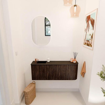 Mondiaz JOYA 111.6cm meuble de salle de bains - arrondi droit couleur Walnut - Vasque FAYE position Gauche 1 trou de robinet couleur Urban.