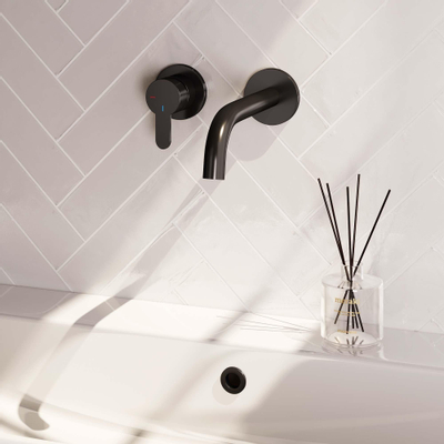 Brauer Black Edition Robinet lavabo encastrable avec bec courbé à droite et rosaces Modèle D2 Noir mat