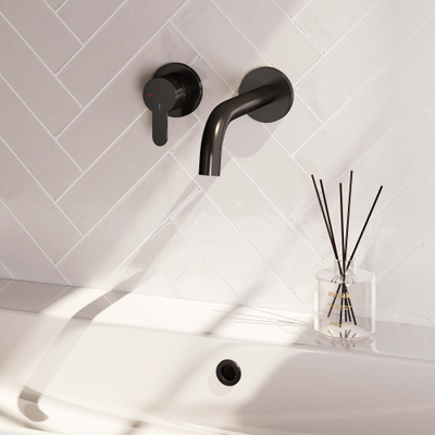 BRAUER Black Edition Wastafelmengkraan inbouw - gebogen uitloop rechts - hendel plat smal - inclusief inbouwdeel - model D2 - mat zwart