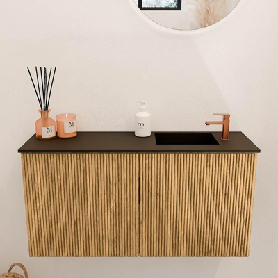 Mondiaz JOYA 80cm toiletmeubel - kleur Oak - Wastafel FAYE positie Rechts 1 kraangat kleur Urban.