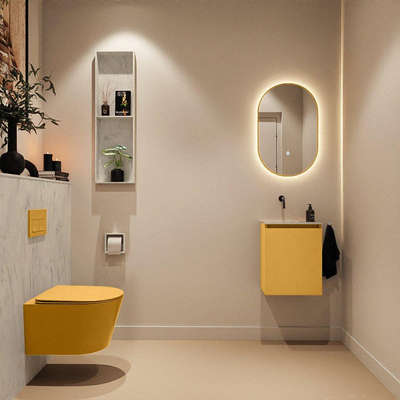 MONDIAZ TURE-DLUX Meuble toilette - 40cm - Ocher - EDEN - vasque Opalo - position gauche - sans trou de robinet