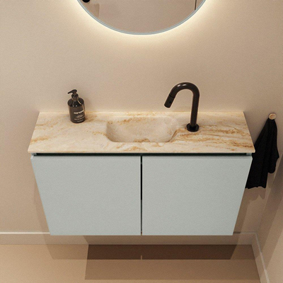 MONDIAZ TURE-DLUX Meuble de toilettes 80cm Greey. Lavabo EDEN Frappe position milieu. Avec 1 trou de robinet.