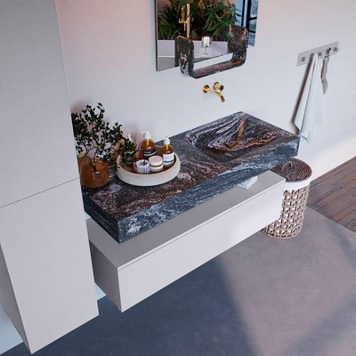 Mondiaz ALAN-DLUX Ensemble de meuble - 120cm - meuble Cale mat - 1 tiroir - Lavabo Cloud Lava suspendu - vasque Droite - 0 trous de robinet