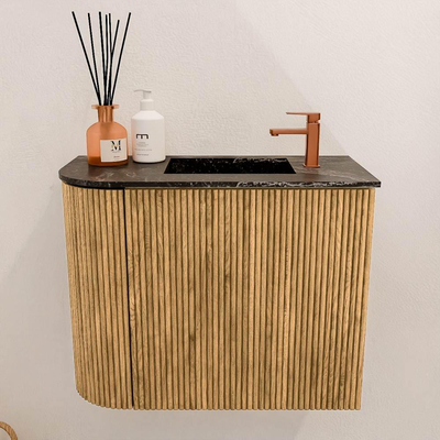 Mondiaz JOYA-DLUX 51.6cm toiletmeubel - ronding links kleur Oak - Wastafel FAYE positie Rechts 1 kraangat kleur Lava.