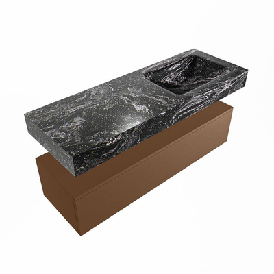 Mondiaz ALAN-DLUX Ensemble de meuble - 130cm - meuble Rust mat - 1 tiroir - Lavabo Cloud Lava suspendu - vasque Droite - 1 trou de robinet