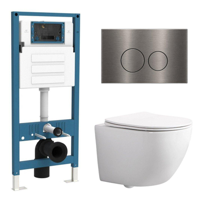 QeramiQ Dely Swirl Compact Toiletset - inbouwreservoir QeramiQ flush - slim zitting - metalen bedieningsplaat gunmetal - ronde knoppen - glans wit
