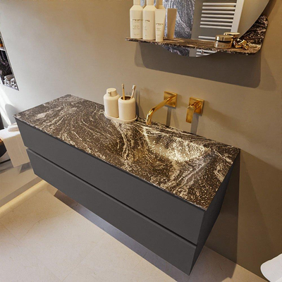 Mondiaz VICA-DLUX ensemble de meuble de salle de bain - 130cm - meuble sous-vasque gris foncé - 2 tiroirs - lavabo encastré cloud droite - sans trous de robinet - version haute de 60cm - lave