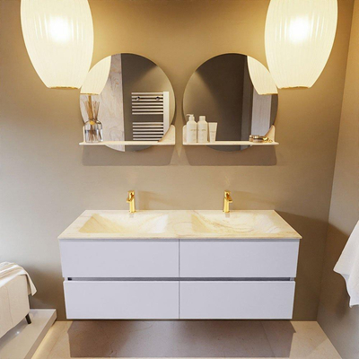 Mondiaz VICA-DLUX Ensemble de meuble de salle de bain - 130cm - meuble sous-vasque cale - 4 tiroirs - lavabo encastrée cloud double - 2 trous de robinet - version haute de 60cm - ostra