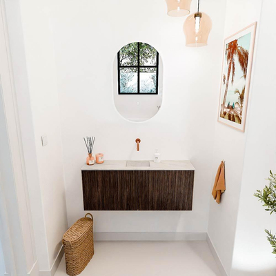 Mondiaz JOYA-DLUX 100cm toiletmeubel - kleur Walnut - Wastafel FAYE positie Midden Zonder kraangat kleur Ostra.