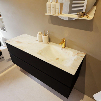 Mondiaz VICA-DLUX Ensemble de meuble de salle de bain - 130cm - meuble sous-vasque urban - 2 tiroirs - lavabo encastré cloud droite - 1 trou de robinet - version haute de 60cm - frape