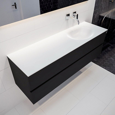ENSEMBLE DE MEUBLE MONDIAZ VICA - 150 cm - 2 tiroirs - lavabo Moon à droite - 0 trous de robinet - solid surface urban